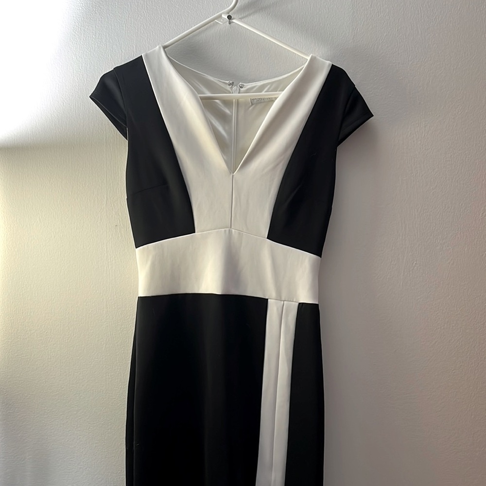 New York & Co black-and-white, stretch, mid-length dress, XS Petite NEW